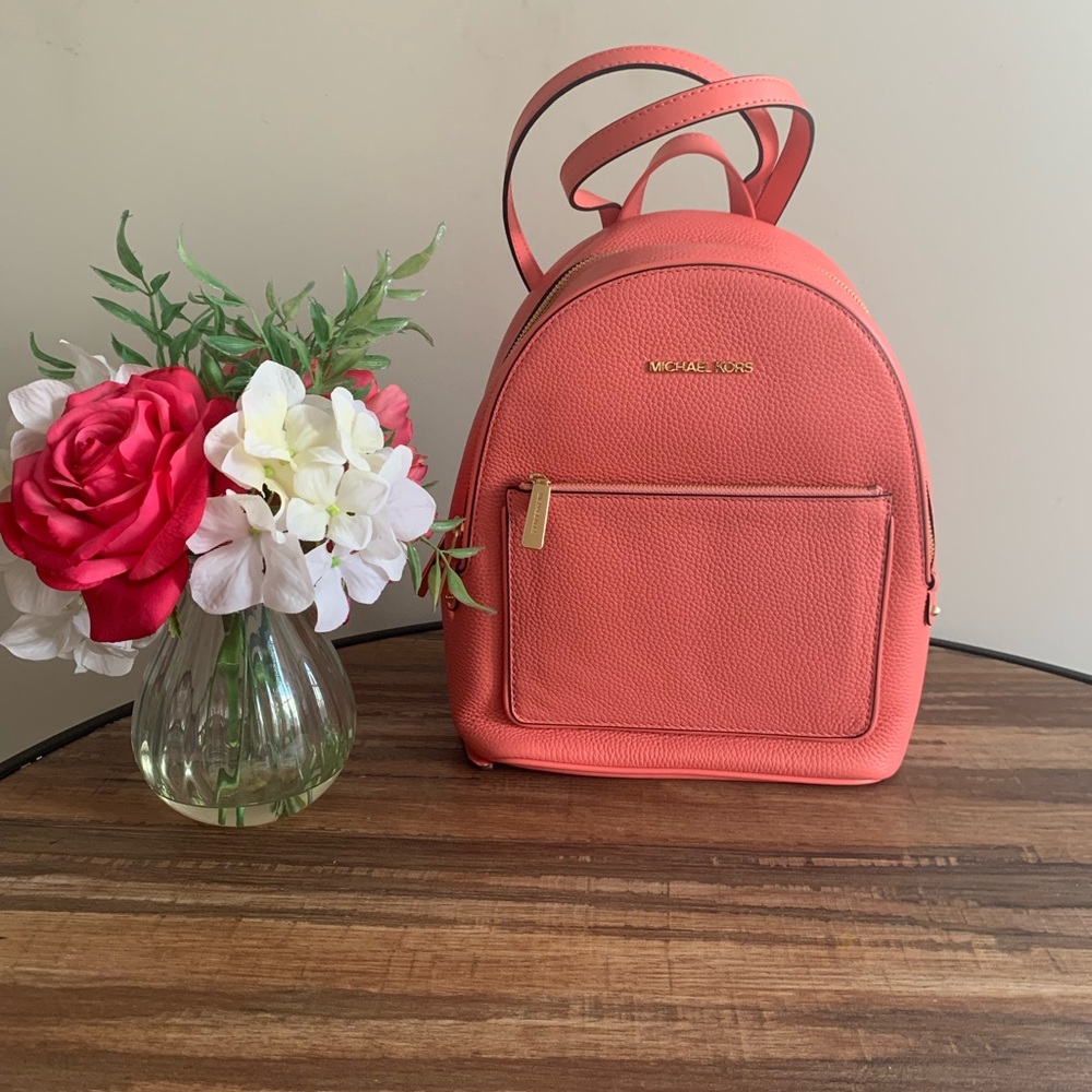 Michael Kors Adina Medium Leather Backpack Grapefruit Pink